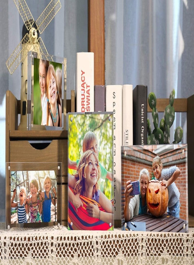 ILYXY 2 Pack Acrylic Frame 6x8, 20% Thicker, 24mm Thick Frameless Clear Picture Frame, Double Sided Magnetic Photo Frame, Free Standing Desktop Display Stand Acrylic Picture Frames - Image 3